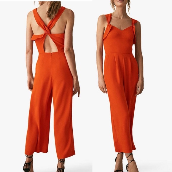 Reiss Open Back Pants Jumpsuit Orange Sz